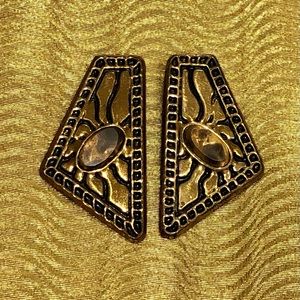 By Hugo Gold Toned Brown Cream Stone Earrings